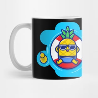 Cute Pineapple Floating in the Pool Cartoon Mug